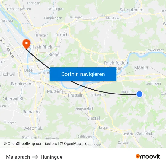 Maisprach to Huningue map