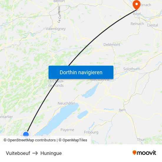 Vuiteboeuf to Huningue map