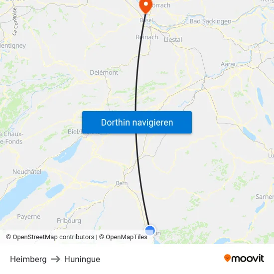 Heimberg to Huningue map