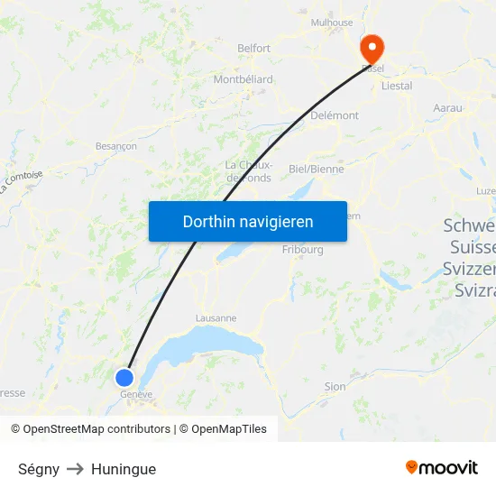 Ségny to Huningue map