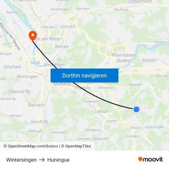 Wintersingen to Huningue map