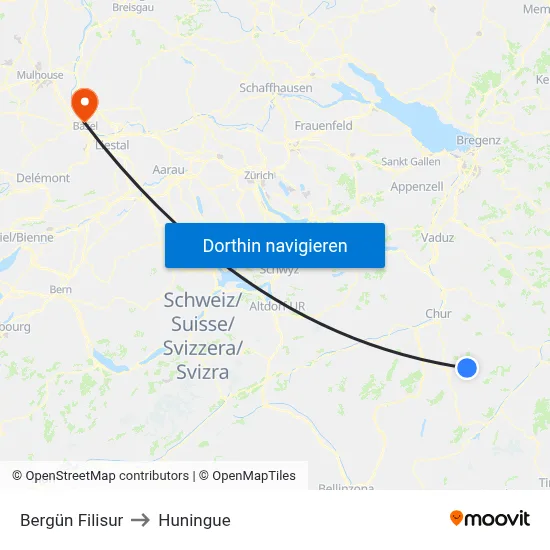 Bergün Filisur to Huningue map