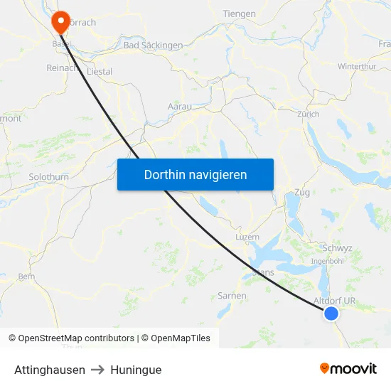 Attinghausen to Huningue map