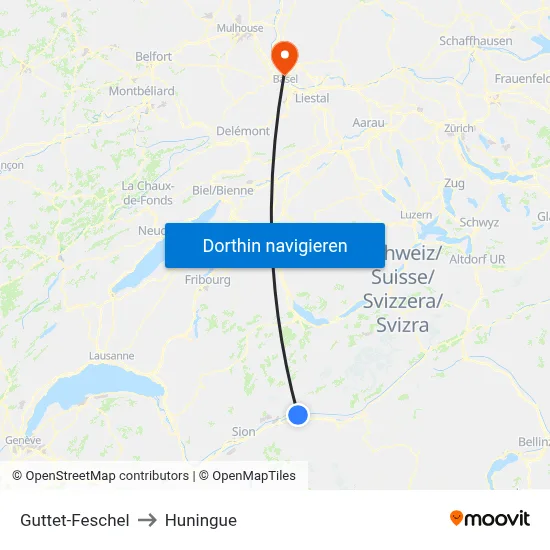 Guttet-Feschel to Huningue map