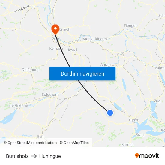 Buttisholz to Huningue map