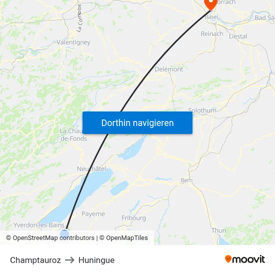 Champtauroz to Huningue map