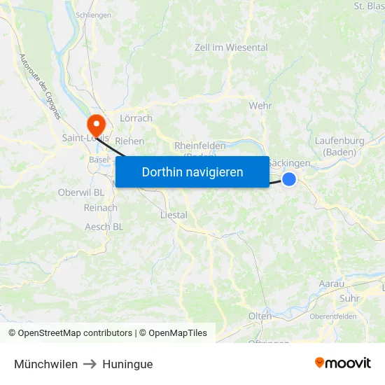 Münchwilen to Huningue map