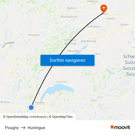 Pougny to Huningue map