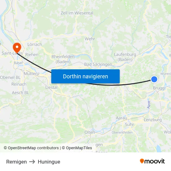 Remigen to Huningue map