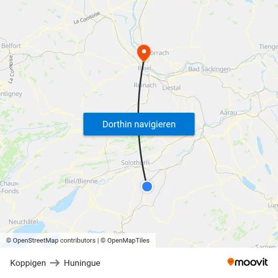 Koppigen to Huningue map