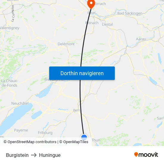Burgistein to Huningue map