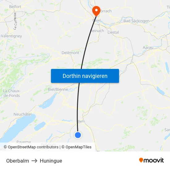 Oberbalm to Huningue map