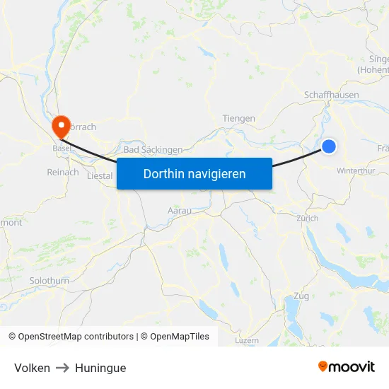 Volken to Huningue map