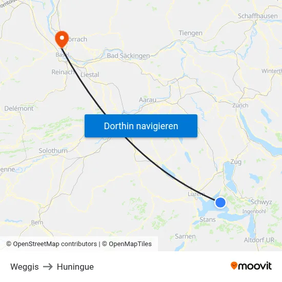 Weggis to Huningue map