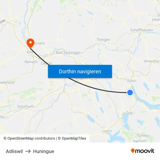 Adliswil to Huningue map