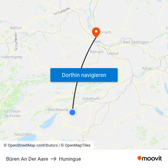 Büren An Der Aare to Huningue map