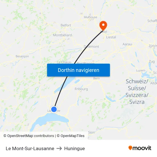 Le Mont-Sur-Lausanne to Huningue map