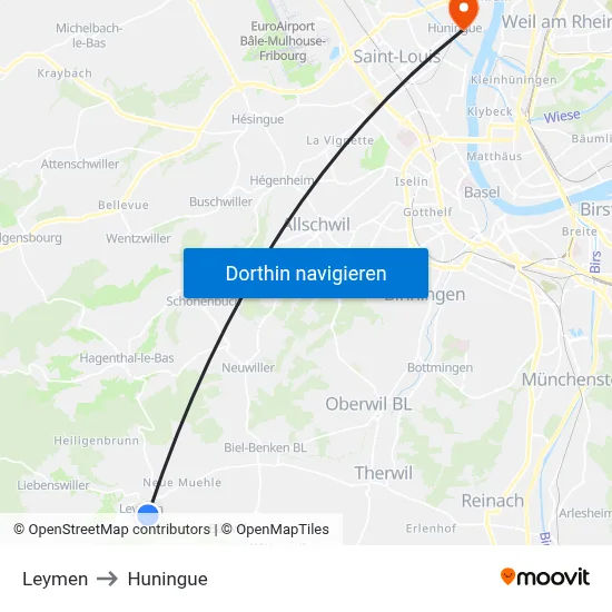 Leymen to Huningue map