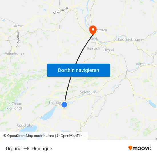 Orpund to Huningue map