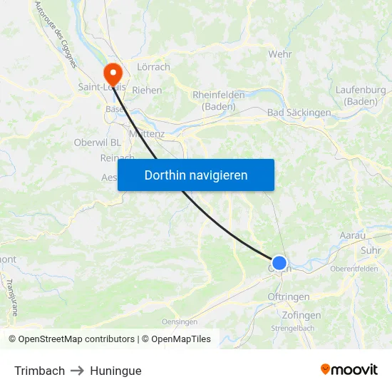 Trimbach to Huningue map