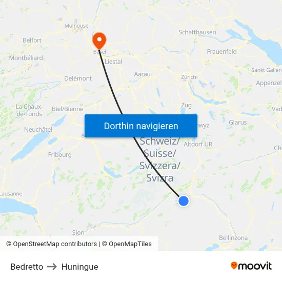 Bedretto to Huningue map