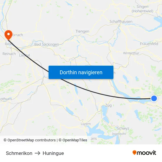 Schmerikon to Huningue map