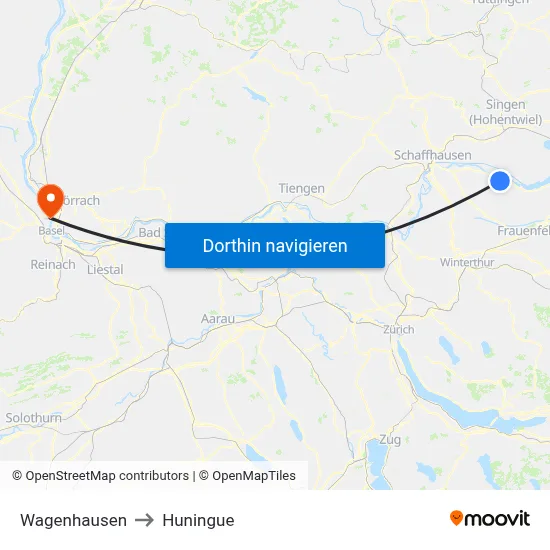 Wagenhausen to Huningue map