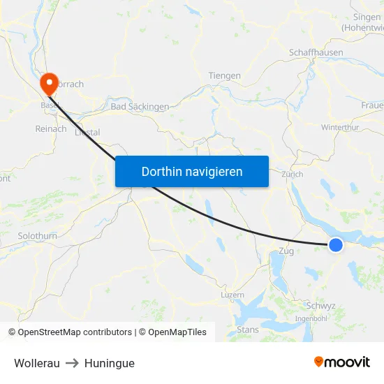 Wollerau to Huningue map