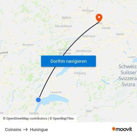 Coinsins to Huningue map