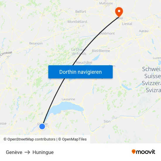 Genève to Huningue map