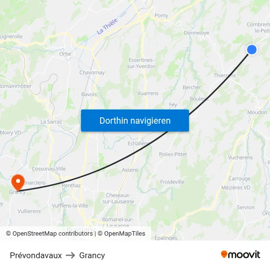 Prévondavaux to Grancy map
