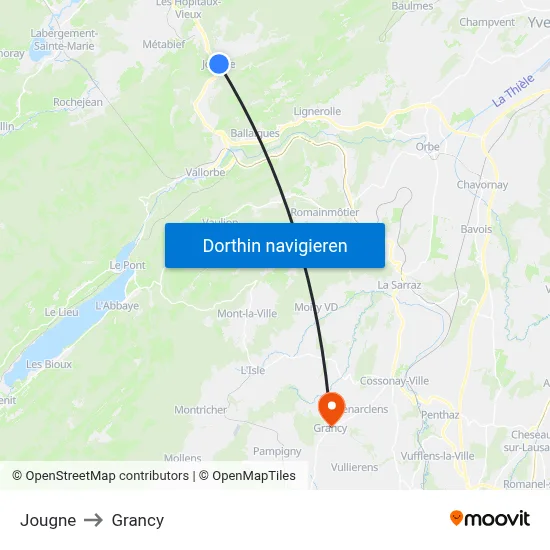 Jougne to Grancy map