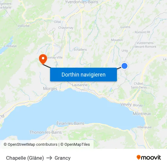 Chapelle (Glâne) to Grancy map