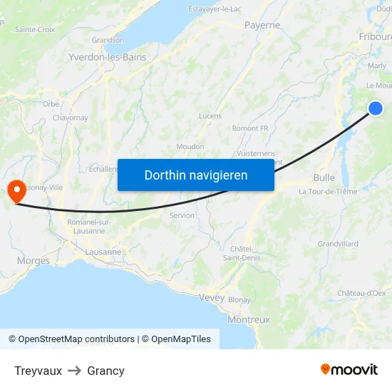 Treyvaux to Grancy map