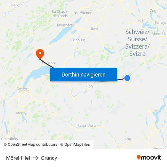 Mörel-Filet to Grancy map