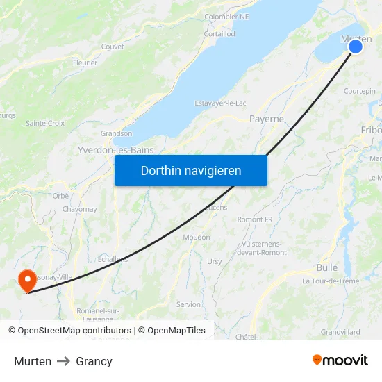 Murten to Grancy map