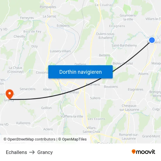 Echallens to Grancy map
