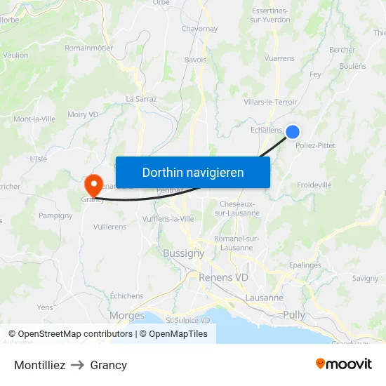 Montilliez to Grancy map