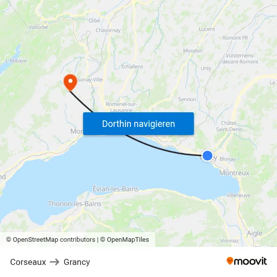 Corseaux to Grancy map