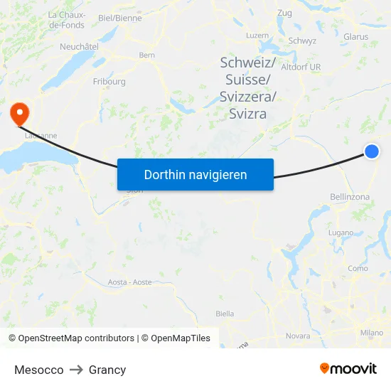 Mesocco to Grancy map