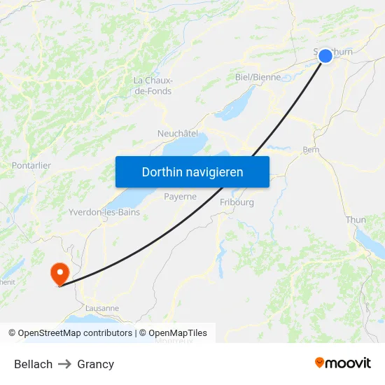 Bellach to Grancy map