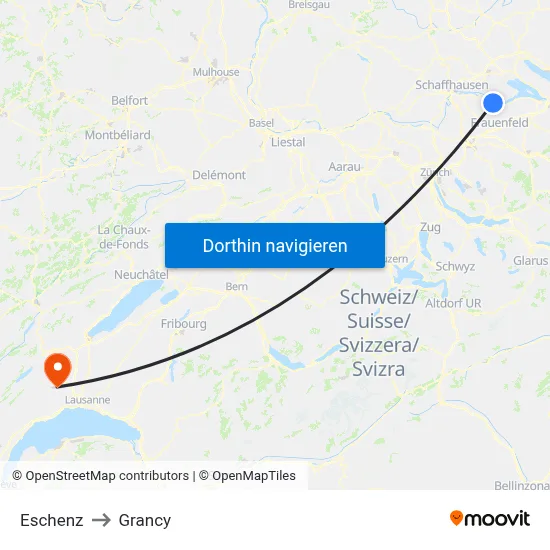Eschenz to Grancy map