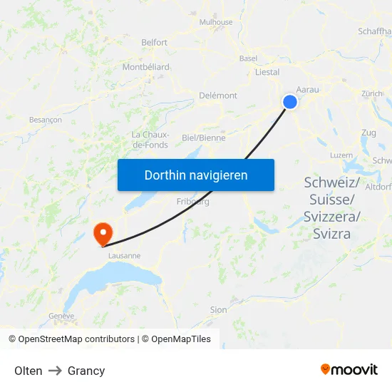 Olten to Grancy map