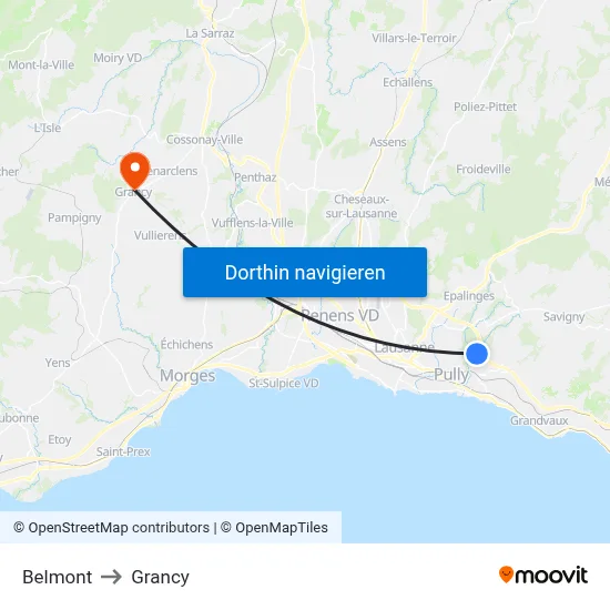 Belmont to Grancy map
