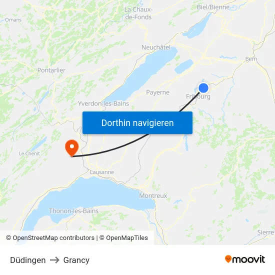 Düdingen to Grancy map