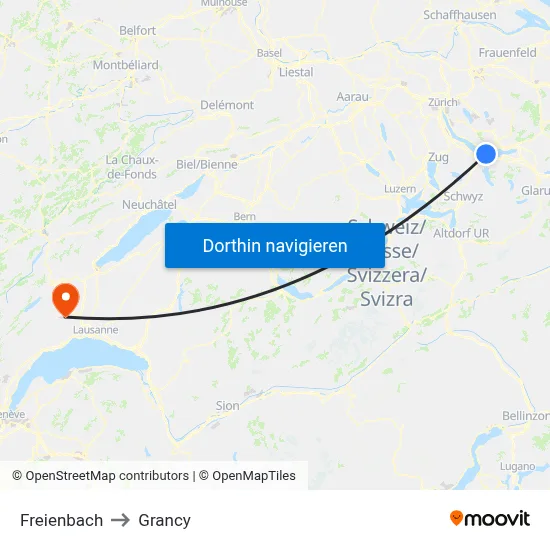Freienbach to Grancy map