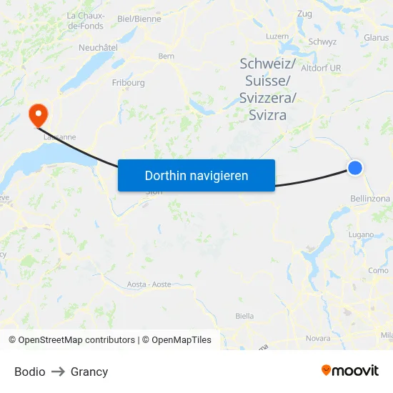 Bodio to Grancy map