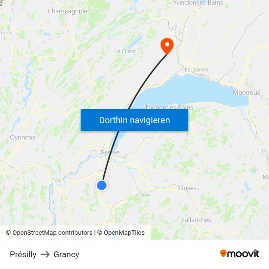 Présilly to Grancy map
