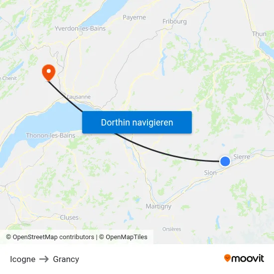 Icogne to Grancy map