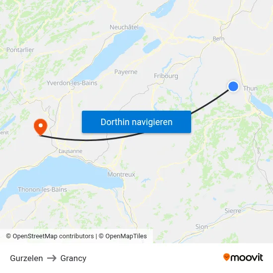 Gurzelen to Grancy map